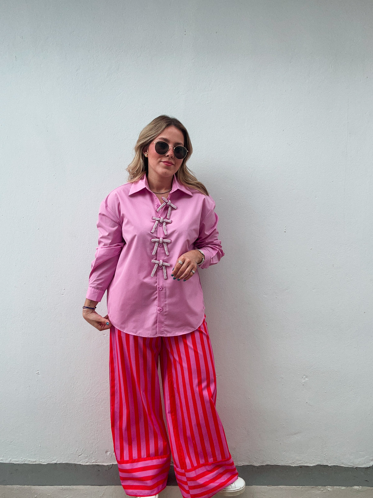 Red & PinkStriped  Elastic Pants