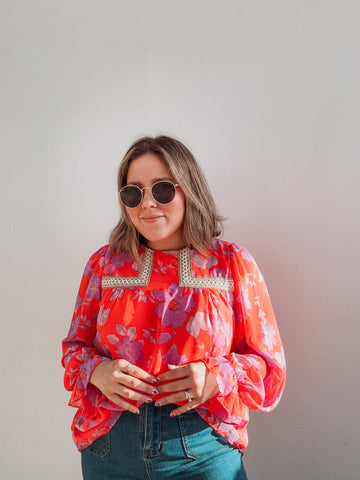 Orange & Lila Floral Printed Blouse