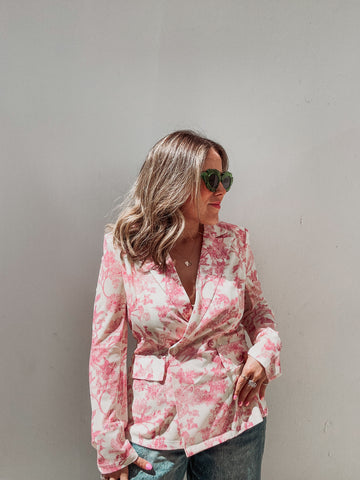 Paris Florals Mesh Blazer Top