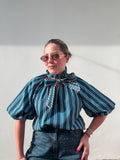 Blue & Red Bow Stripe Blouse