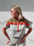 Olive Color Block Zipper Top
