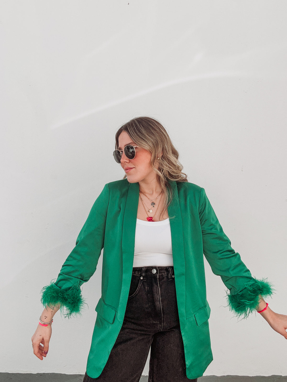 Emerald Green Feathers Blazer