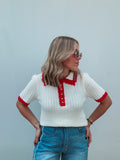 White & Red Pearl Knit Top