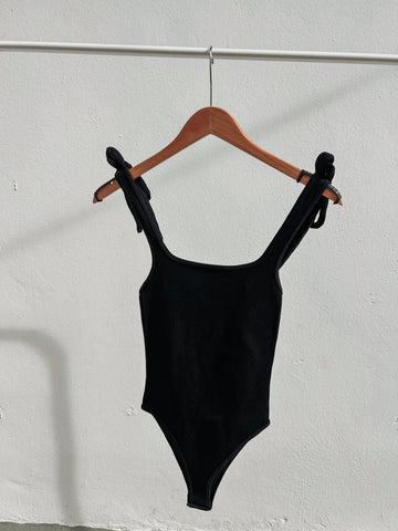 Black Bow Ribbed Bodysuit