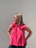 Red & Lilac Stripe Bow Top