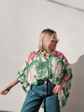 Paradise Green Palms Embroidered Blouse
