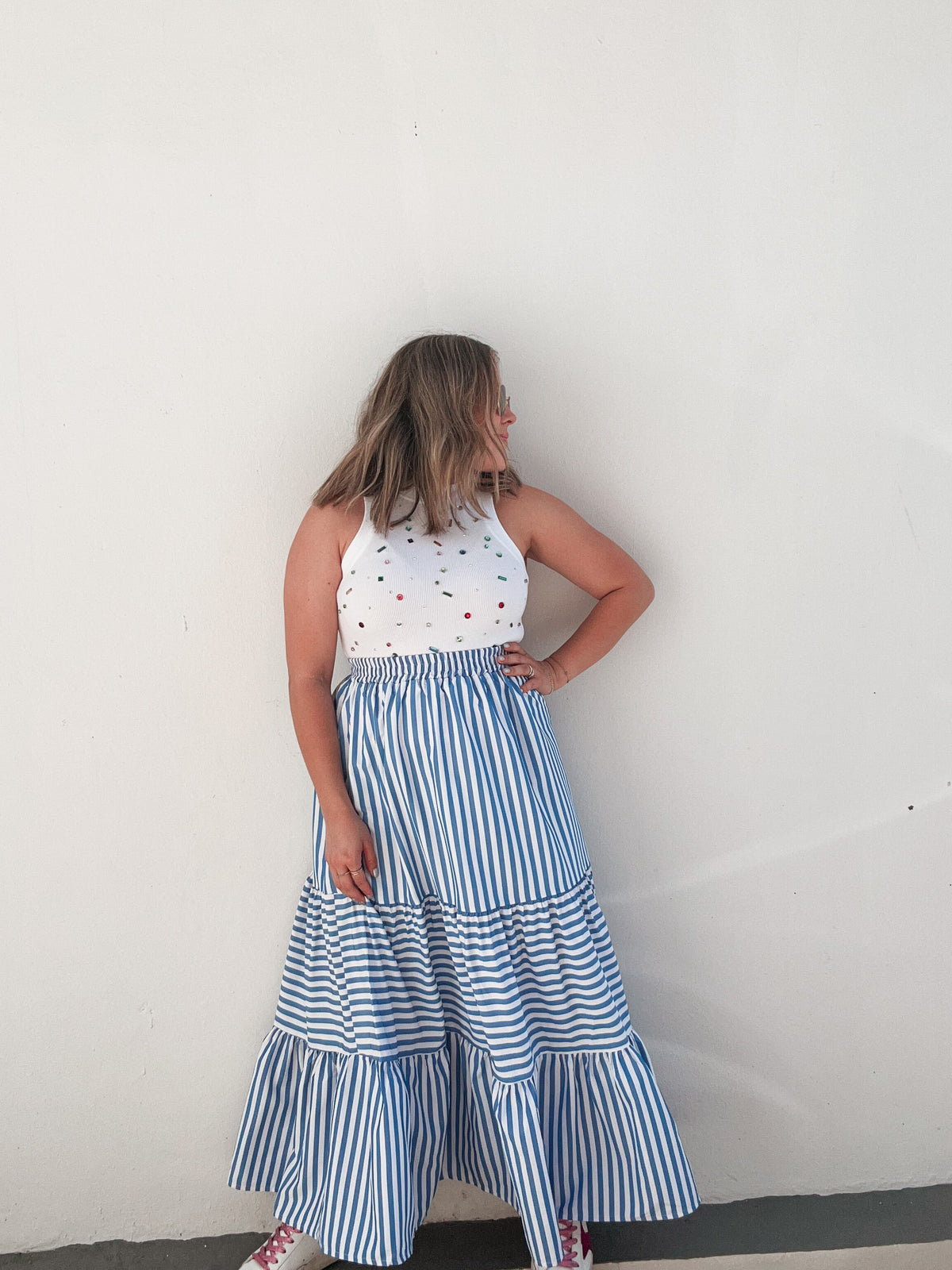 Blue & White Striped Skirt