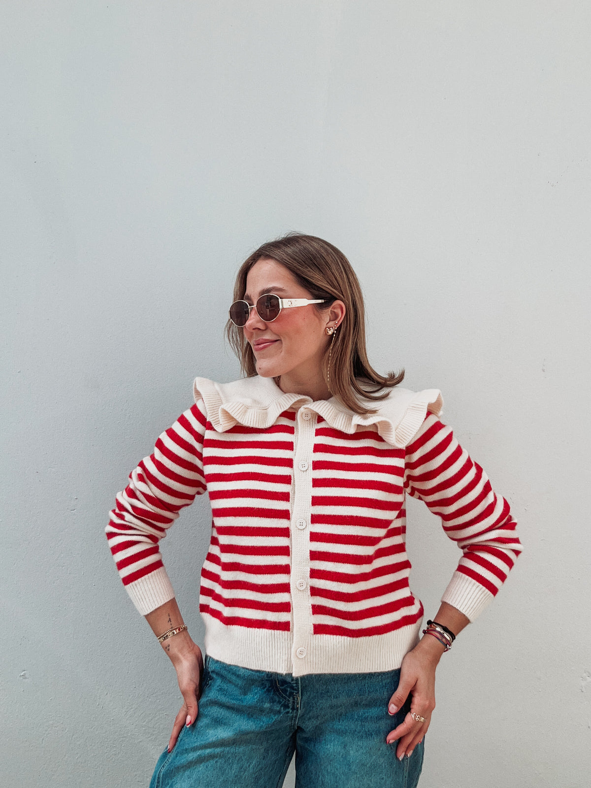 Red & Vanilla Striped Cardigan