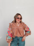 Latte Floral Embroidered Blouse
