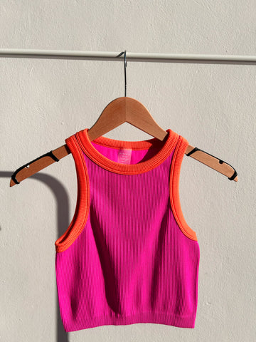 Electric Pink & Orange Ribbed Tank