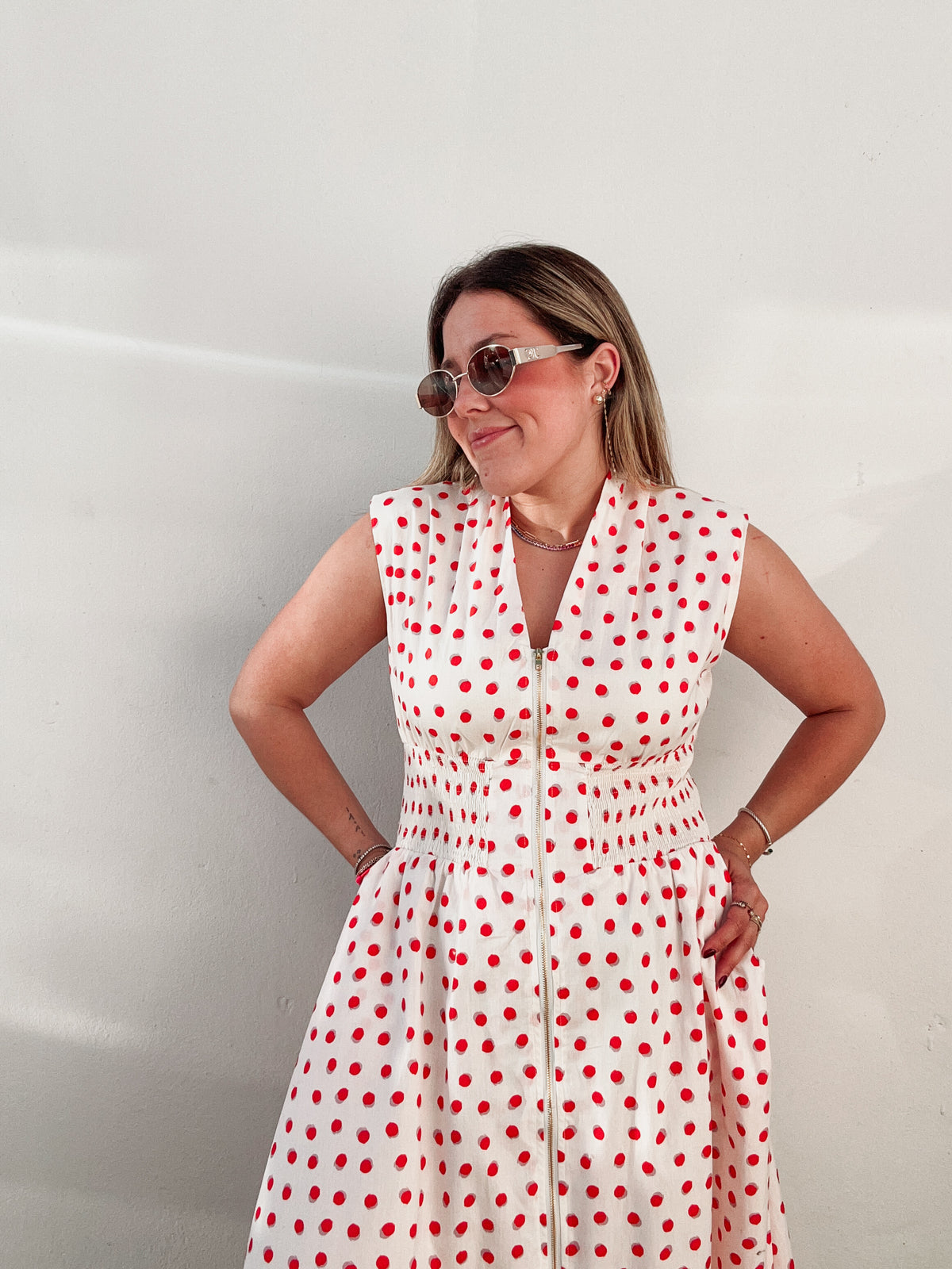 Red Polka Dot  Zipper Dress