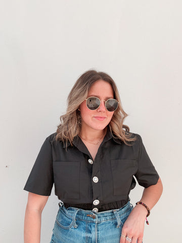 Black Pearl Buttons Blouse