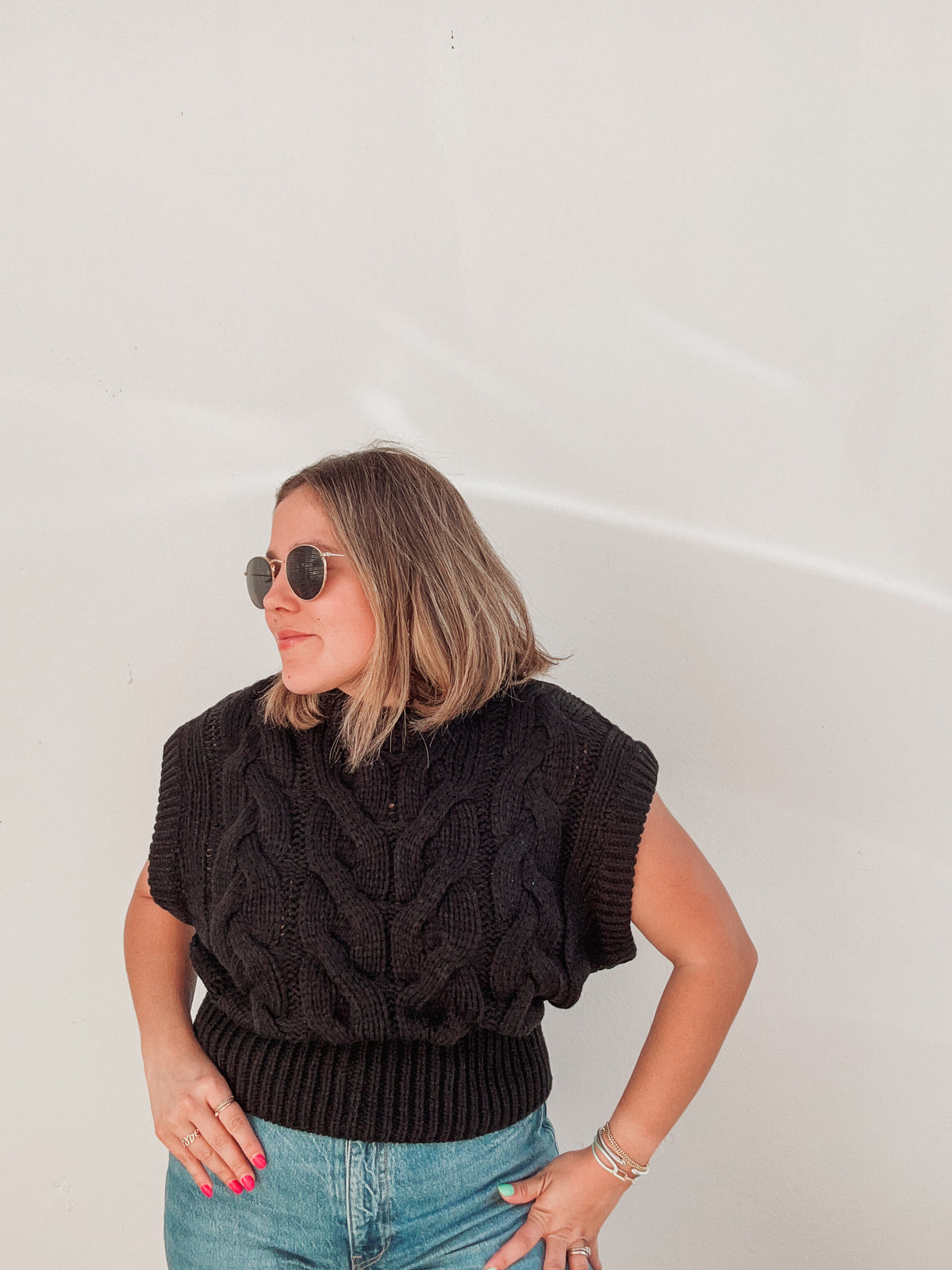 Black Cable Knit Top