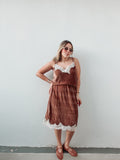 Mocha Lace Velvet Skirt Set