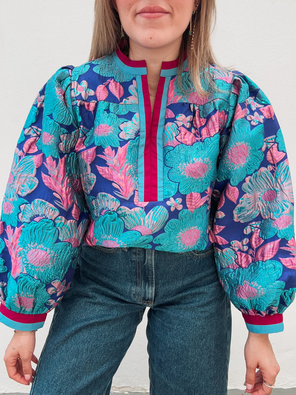 Blue & Pink Metallic Blouse