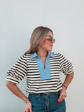 Off White & Black Striped Blouse