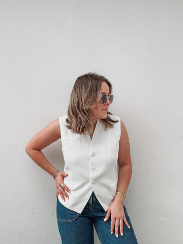 Marshmallow White Button Vest