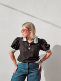 Black Rhinestones Buttons Top