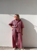 Navy & Orange Stripe Pant Set