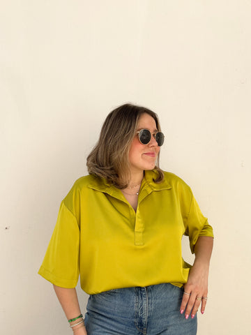 Lime Chattreuse Satin Blouse