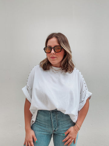White Studs Washed Tee