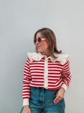 Red & Vanilla Striped Cardigan