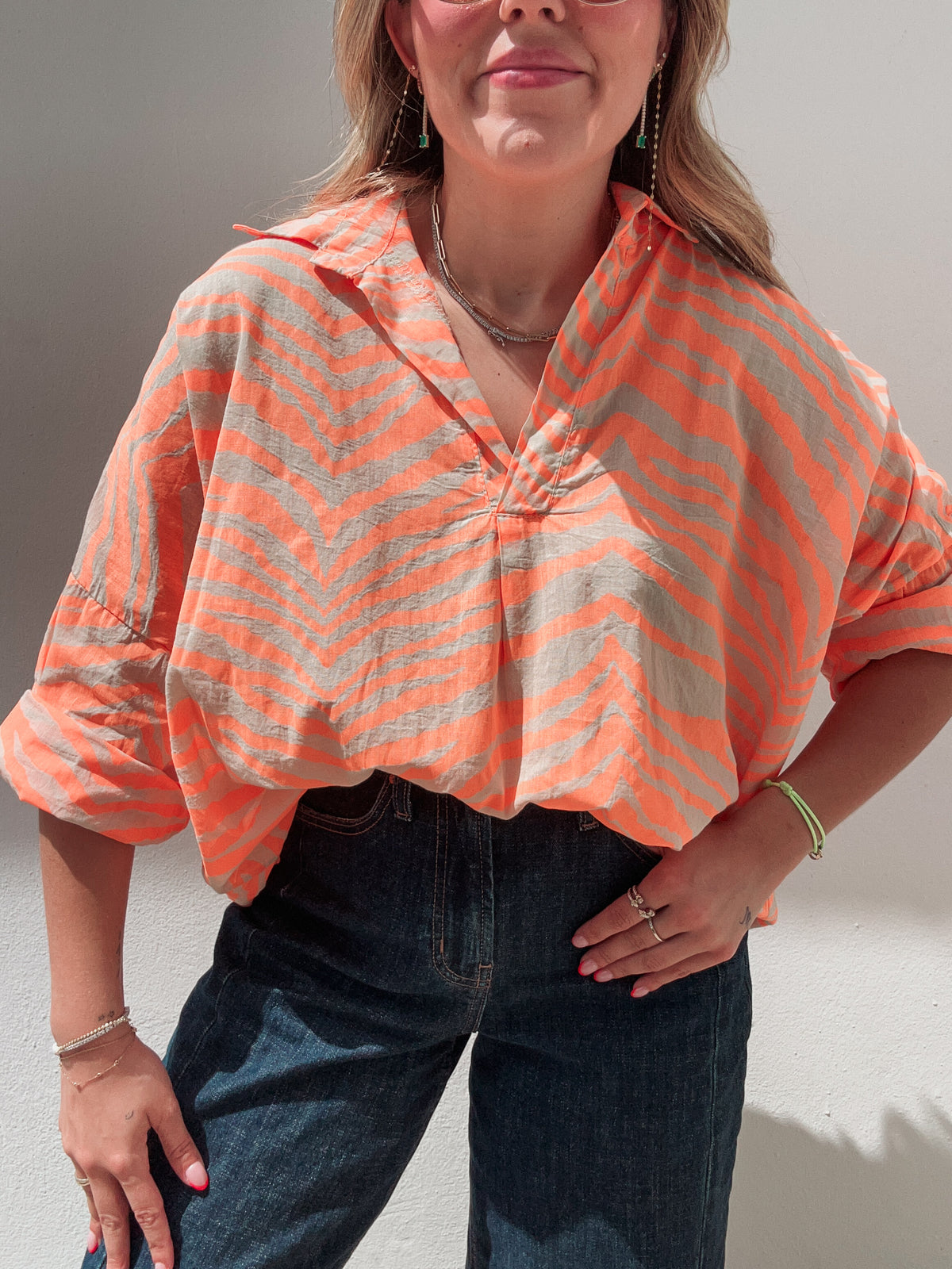 Neon Orange Zebra Blouse