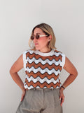 White & Mocha Knit Top