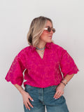 Fuchsia Flower Textured Blouse