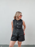 Denim Striped Vest Short Set