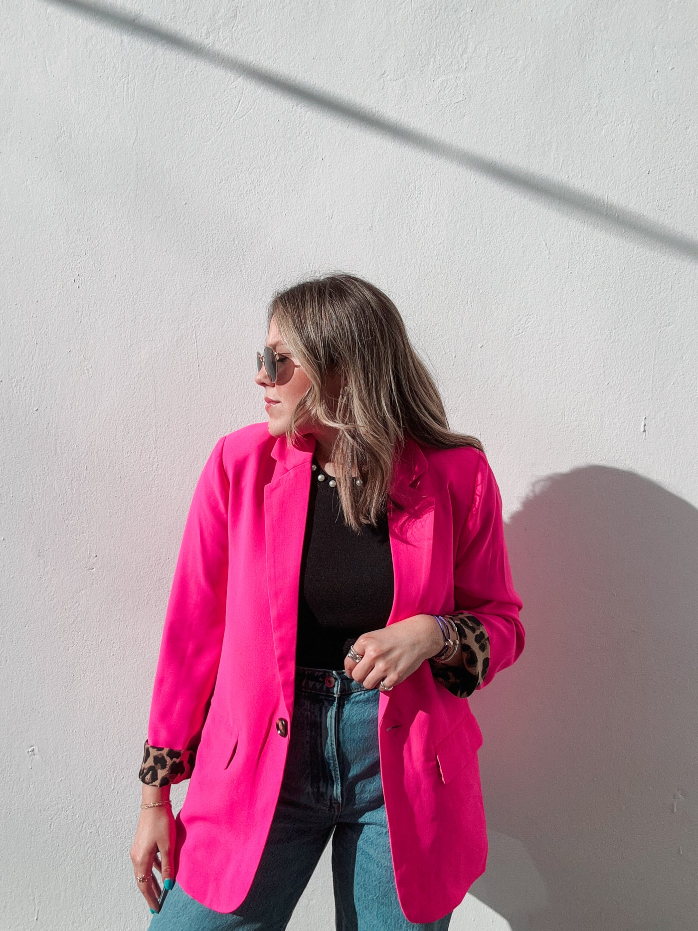 Neon Pink Leopard Blazer