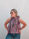 Watermelon Stripe Bow Bubble Top