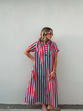 Blue & Red Striped Maxi