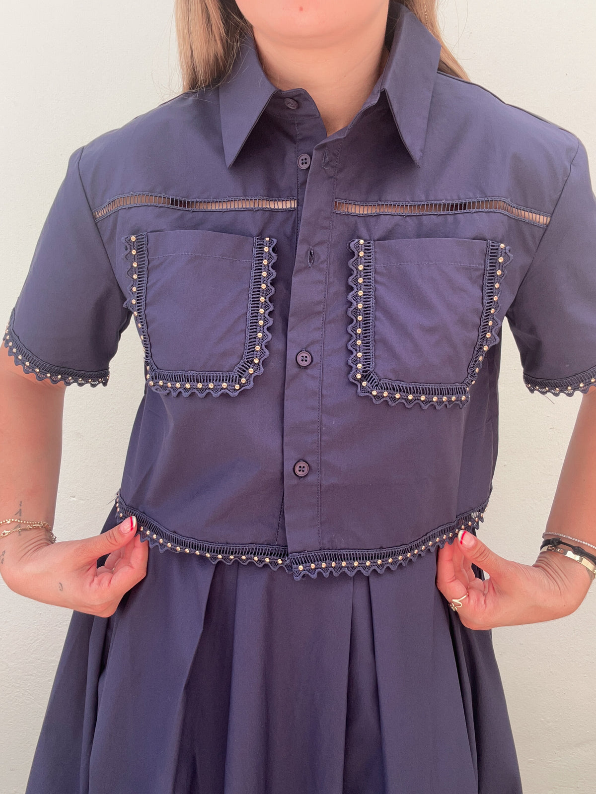 Navy Eyelet Skirt Set