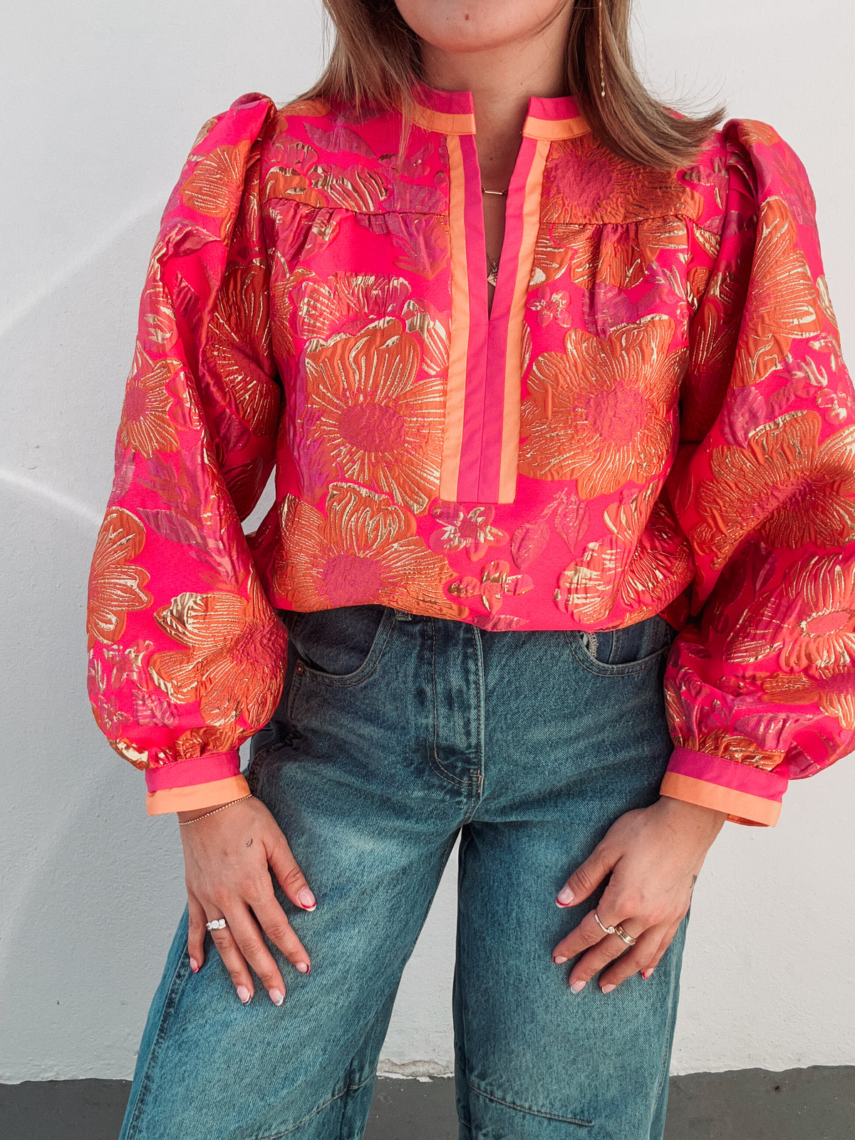Pink & Orange Metallic Blouse