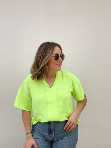Lime V Neck Button Blouse
