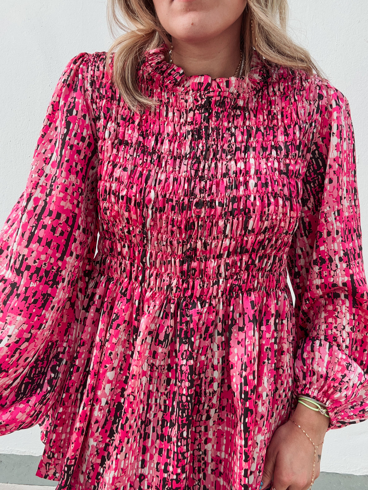 Fuschia & Black Printed Blouse