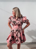 Floral Coral & Brown Zipper Dress