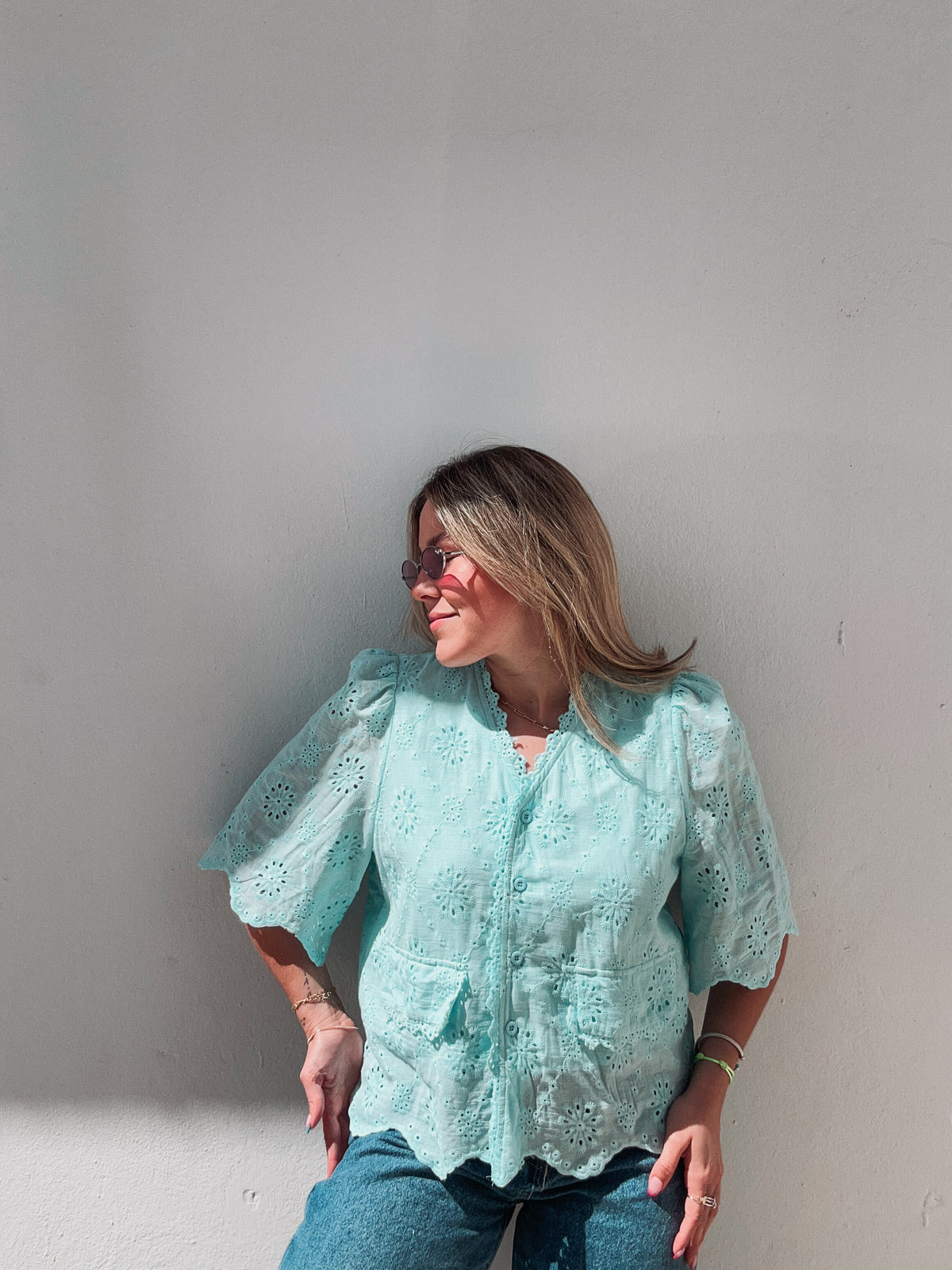 Blue Eyelet Summer Top