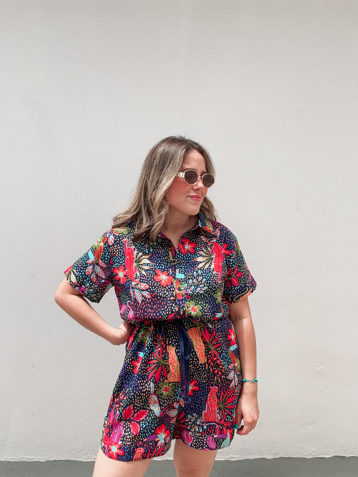 Blooming Leopard Navy Printed Romper