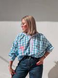 Blue Gingham Embroidered Palm Top
