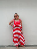 Red & White Stripe Skirt Set