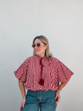 Rose & Burgundy Stripe Tassel Top