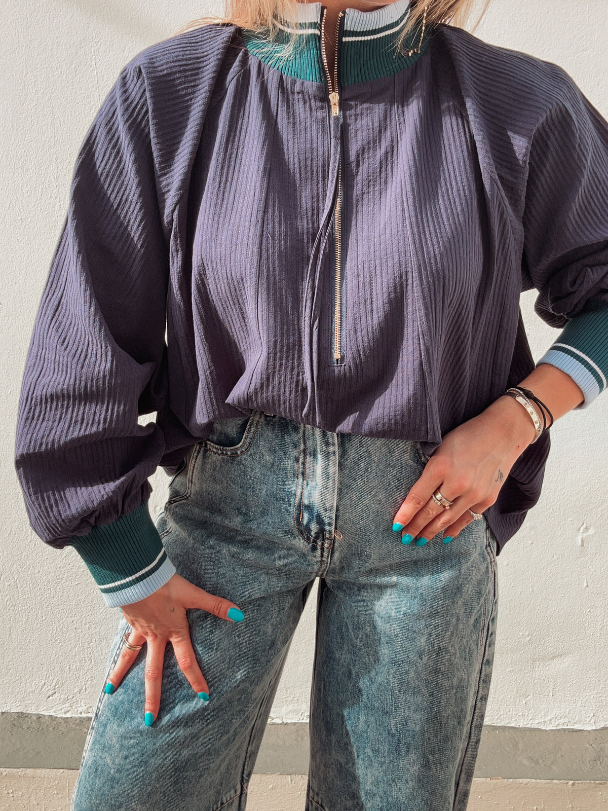 Navy Blue Striped Blouse