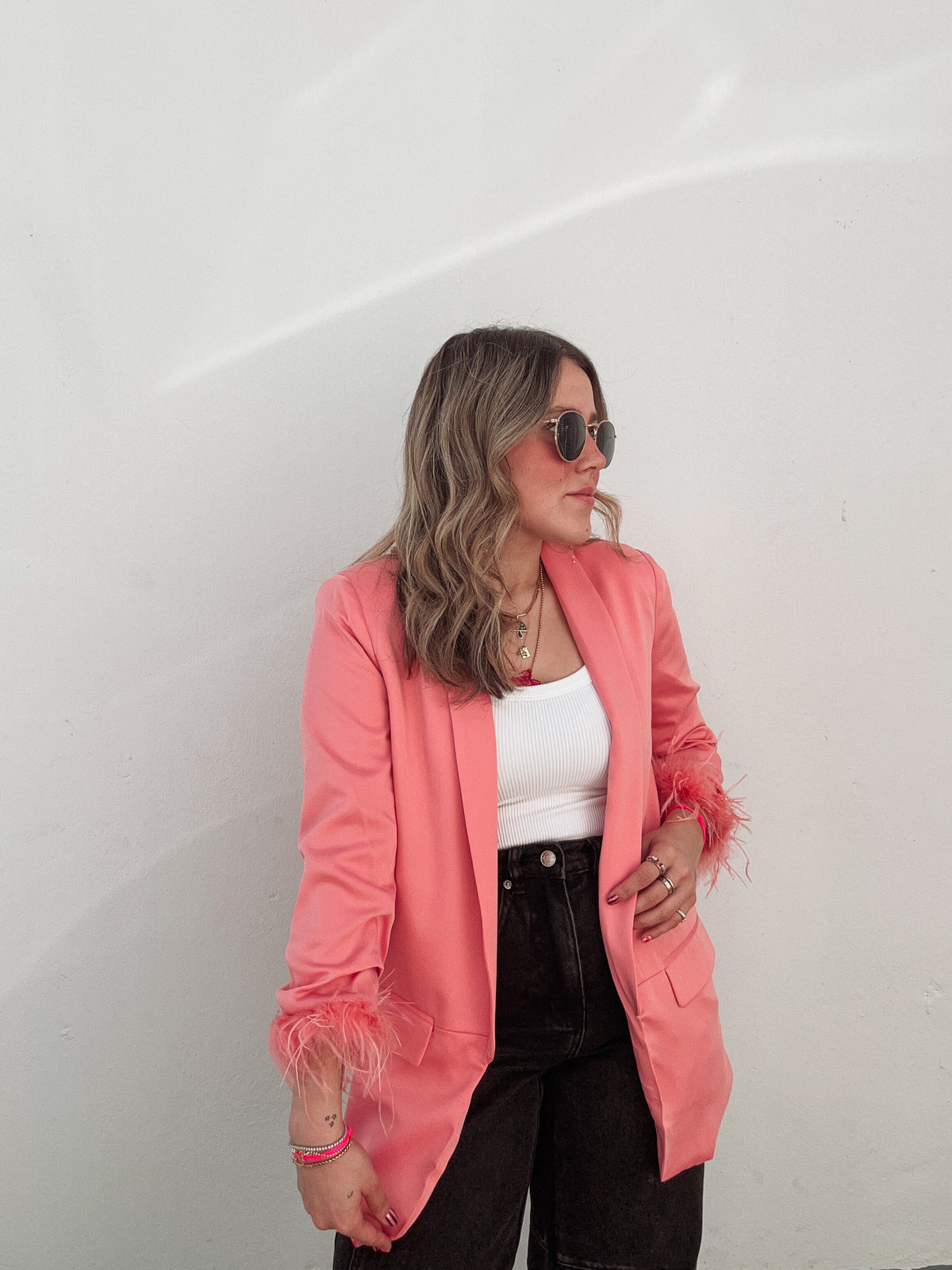 Flamingo Pink Feathers Blazer