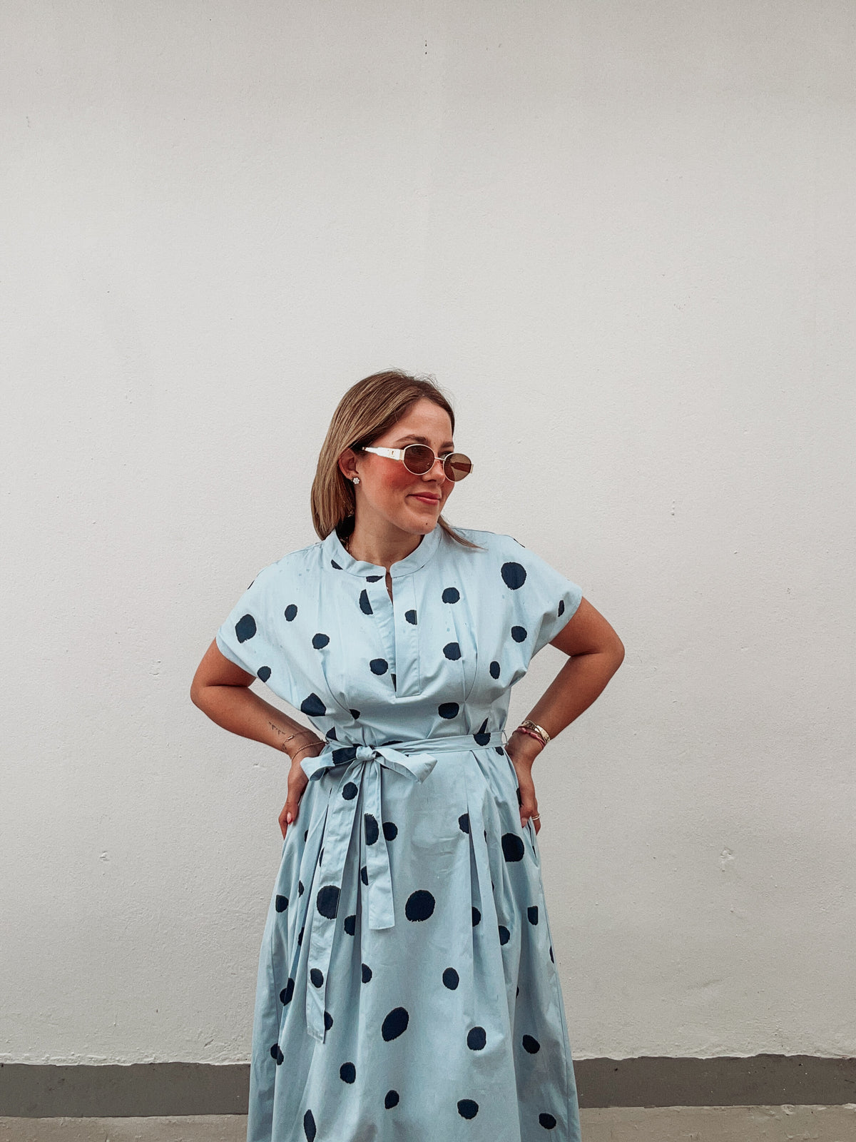 Baby Blue & Navy Polka Dot Dress