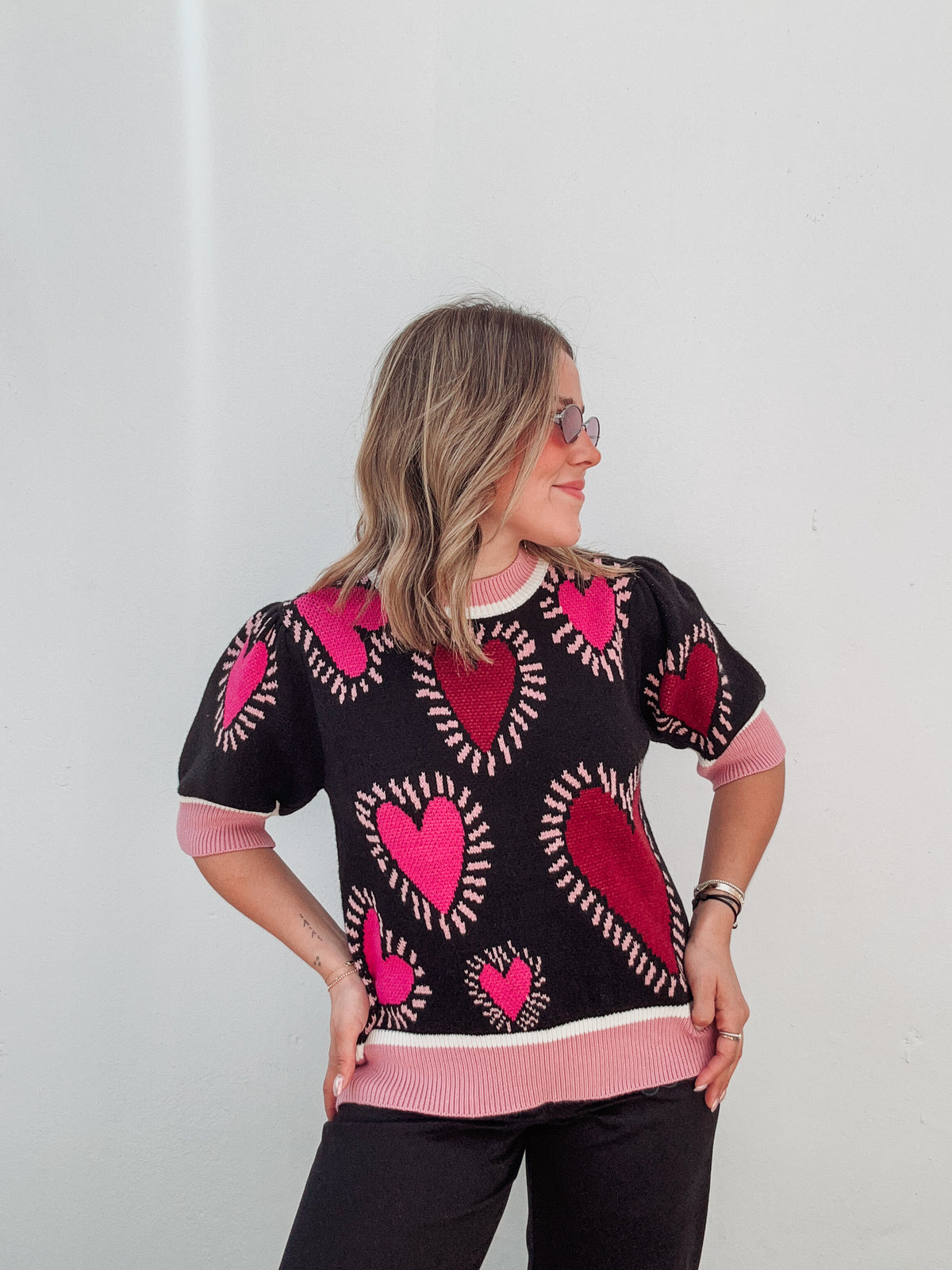 Pink Hearts Knit Top