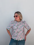 Pink & Green Floral Scalloped Top