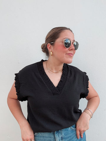 Black Ruffle Blouse
