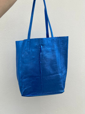 Azul Royal Metallic Leather Tote